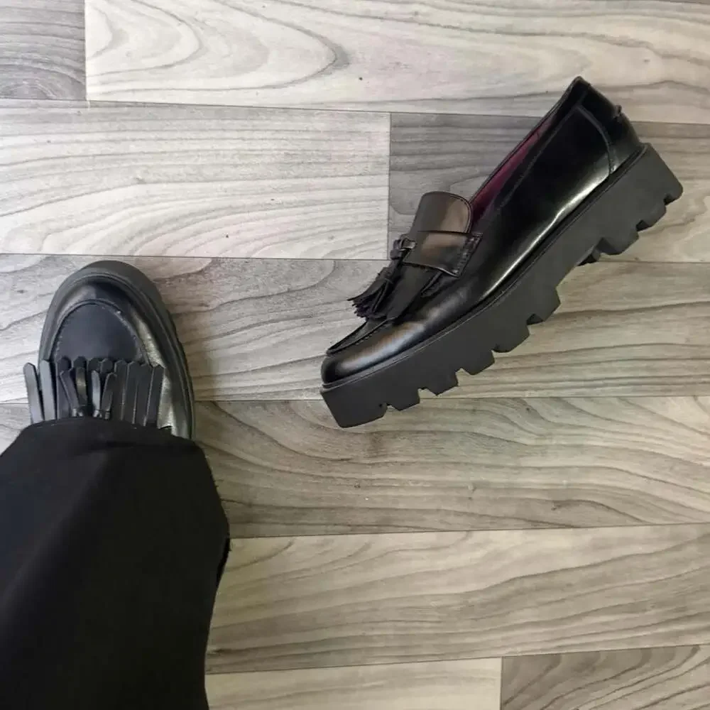 Franco Sarto Bersa Black Lug Sole Tassel Loafers